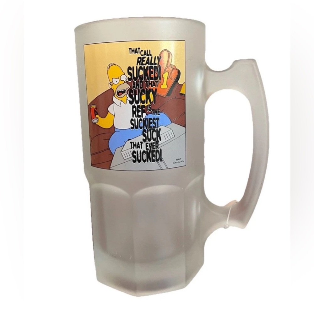 Vintage The‎ Simpsons Homer Stein Glass Mug Beer Cup NFL Football 2002 Y2K Jumbo